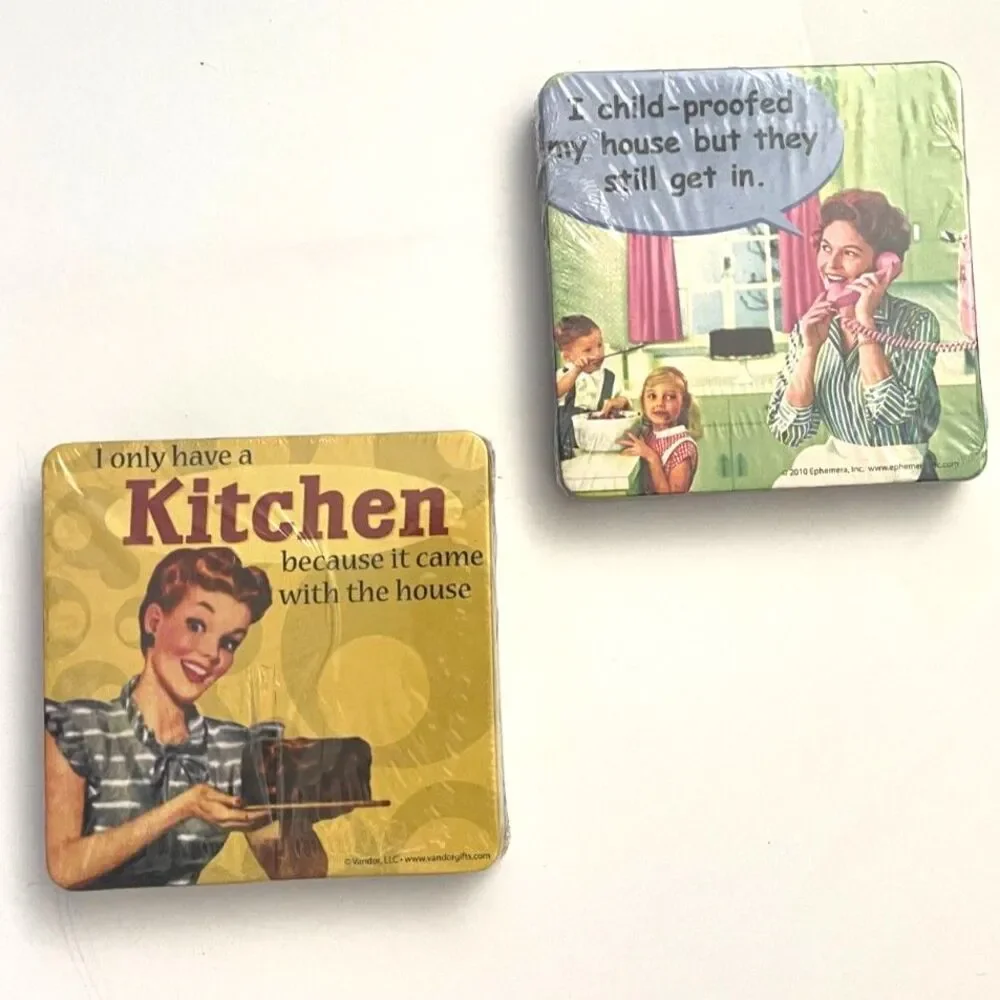 Lot 2 Sets of Vintage Funny House Wife, tradwife, Mom Coasters 12 Total NOS New